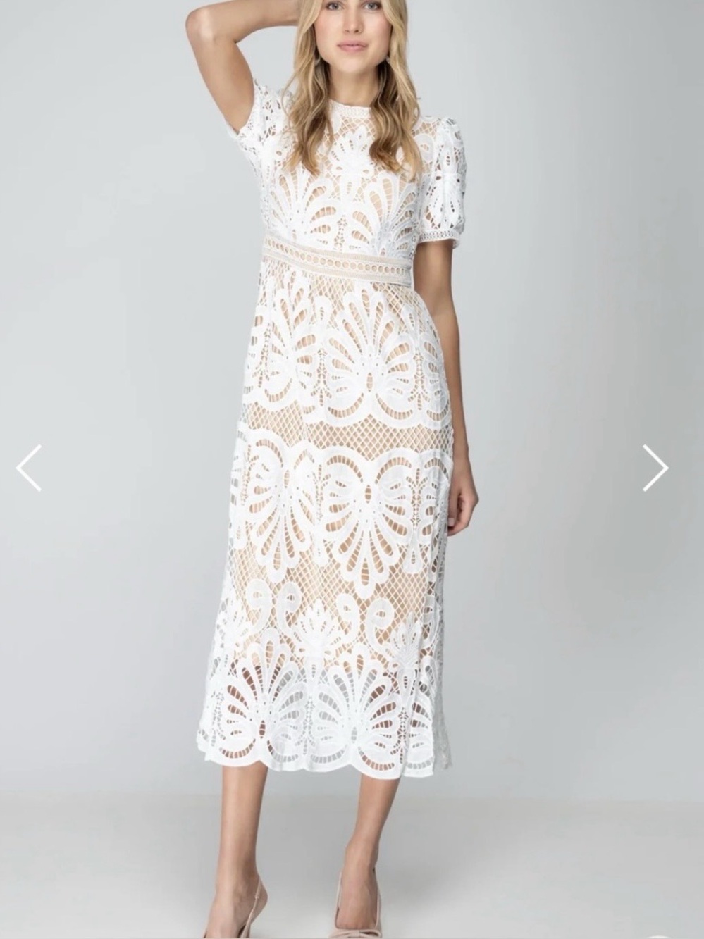 Bluivy White Lace Midi Dress -M